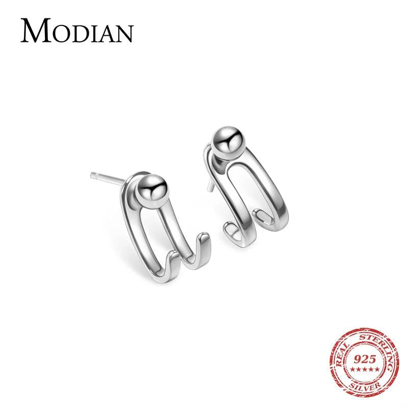 Silver Stud Earrings 925 Sterling Punk Beads Charm Women Fine Jewelry