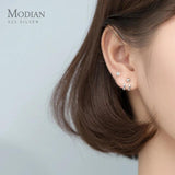 Silver Stud Earrings 925 Sterling Punk Beads Charm Women Fine Jewelry