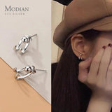 Silver Stud Earrings 925 Sterling Punk Beads Charm Women Fine Jewelry