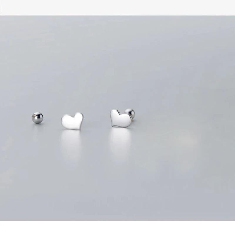 925 Silver Heart Earrings Minimalist Stud Jewelry Women