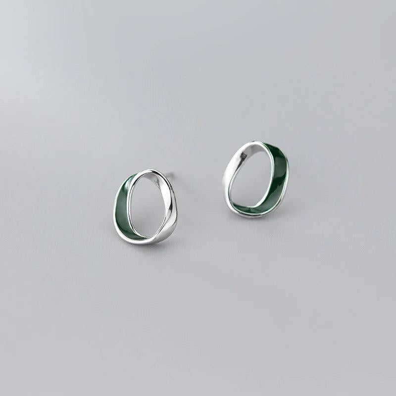 925 Silver Oval Stud Earring for Women Geometric Ear Studs