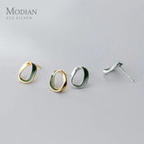 925 Silver Oval Stud Earring for Women Geometric Ear Studs