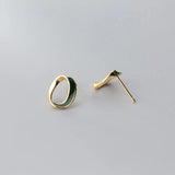 925 Silver Oval Stud Earring for Women Geometric Ear Studs