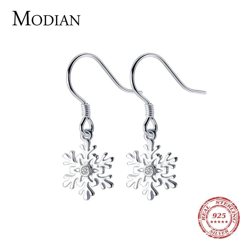 Minimalist 925 Silver Snowflake Dangle Earrings for Women
