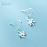 Minimalist 925 Silver Snowflake Dangle Earrings for Women