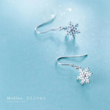 Minimalist 925 Silver Snowflake Dangle Earrings for Women