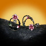 Enamel Peach Blossom Flower Hollow Earrings 925 Silver Jewelry