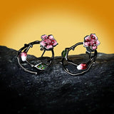 Enamel Peach Blossom Flower Hollow Earrings 925 Silver Jewelry