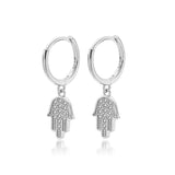 925 Sterling Silver God's Hand CZ Drop Charm Hoop Earring For Daughter Girls