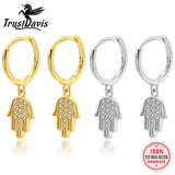 925 Sterling Silver God's Hand CZ Drop Charm Hoop Earring For Daughter Girls