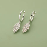 925 Sterling Silver God's Hand CZ Drop Charm Hoop Earring For Daughter Girls