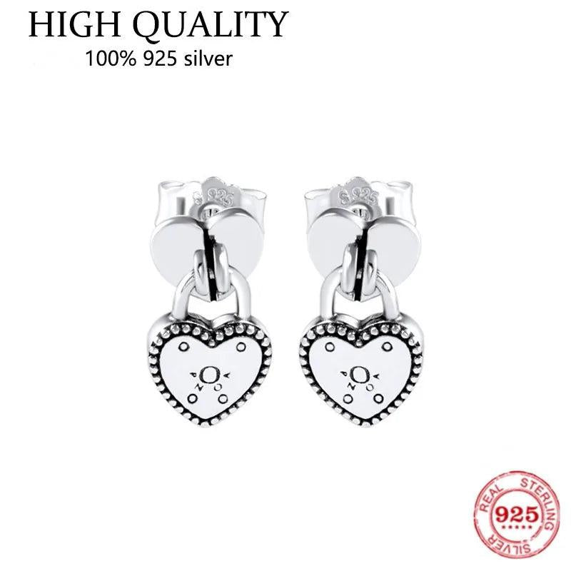 S925 Sterling Silver Heart Logo Earrings Women's Silver Earrings