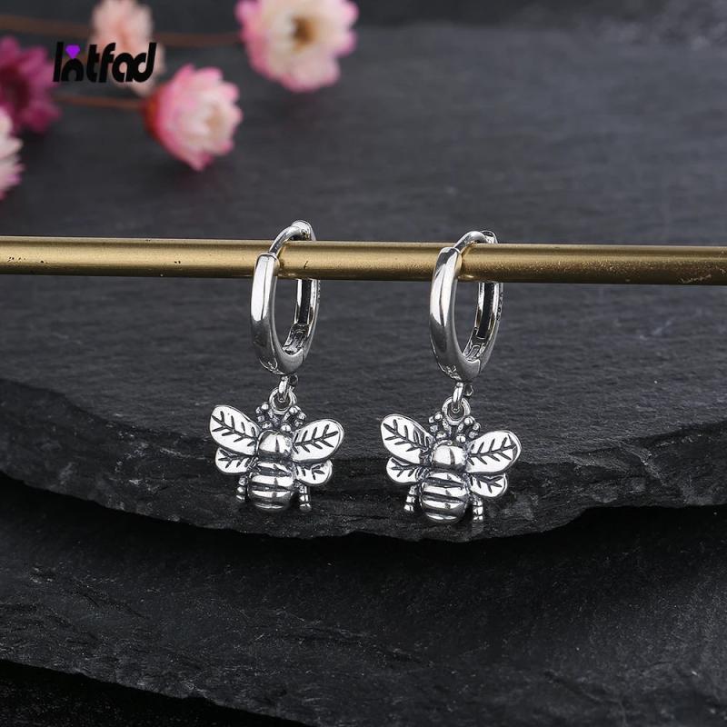 925 Silver Hoop Earrings Bee Drop Vintage Style Women Party Jewelry Gift