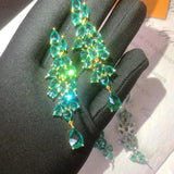 Green Zircon Stone Dangler Earrings Vintage Jewelry