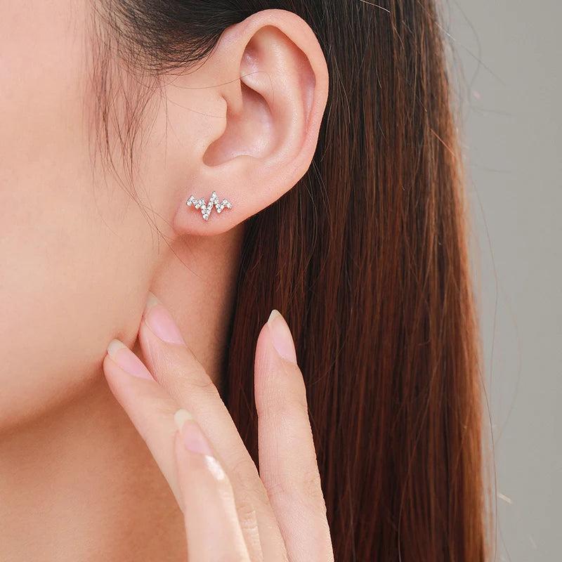 Heartbeat CZ Stud Earrings 925 Silver Wedding Jewelry