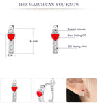 Red Enamel Heart Crystal Stud Earrings 925 Silver Christmas Jewelry