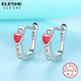 Red Enamel Heart Crystal Stud Earrings 925 Silver Christmas Jewelry