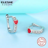 Red Enamel Heart Crystal Stud Earrings 925 Silver Christmas Jewelry