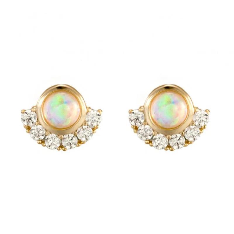 Opal Silver Earrings with Zircon Studs for Women