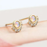 Opal Silver Earrings with Zircon Studs for Women
