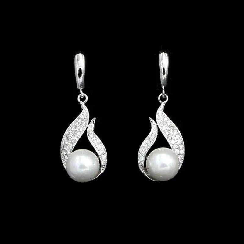 Silver 925 Bridal Earrings Pearl And Crystal Earrings For Women
