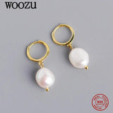 925 Silver Baroque Pearl Hoop Earrings Gothic Style Women's Teen Jewelry
