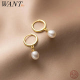 925 Silver Pearl Drop Earrings for Women Wedding Party Fine Jewelry