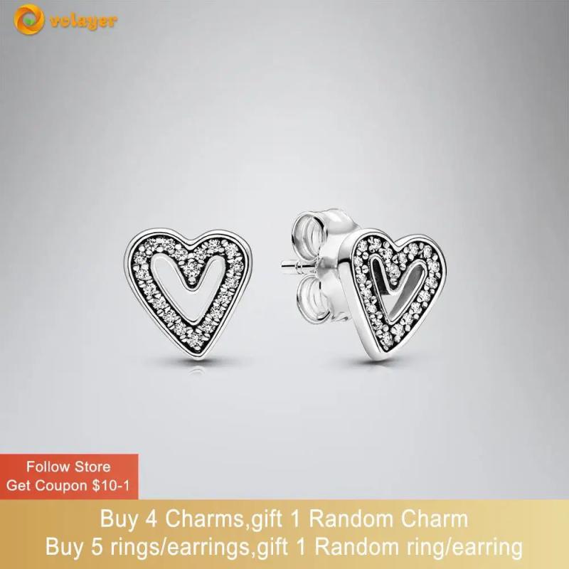 925 Silver Heart Stud Earrings CZ Statement Women Gift