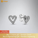 925 Silver Heart Stud Earrings CZ Statement Women Gift