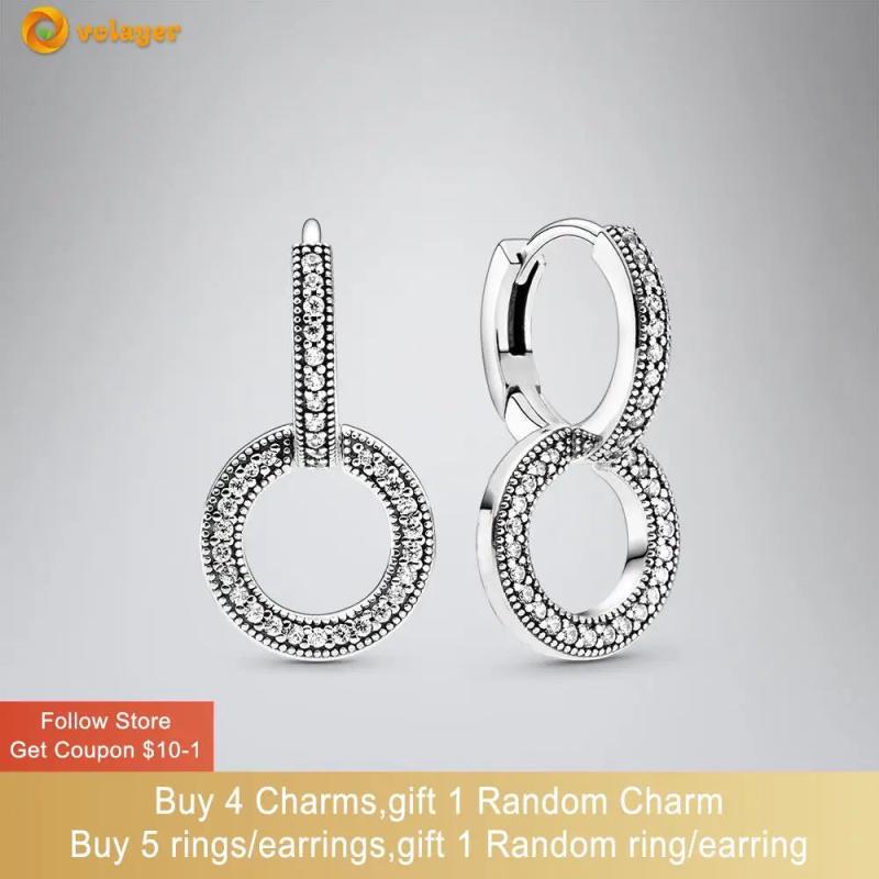 925 Sterling Silver Double Hoop Earrings Cubic Zirconia Statement Stud Earrings