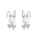 925 Sterling Silver Pearl Rabbit Stud Earrings for Girls