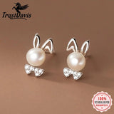 925 Sterling Silver Pearl Rabbit Stud Earrings for Girls