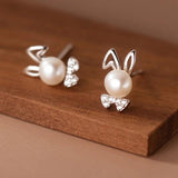925 Sterling Silver Pearl Rabbit Stud Earrings for Girls