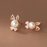 925 Sterling Silver Pearl Rabbit Stud Earrings for Girls