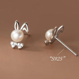 925 Sterling Silver Pearl Rabbit Stud Earrings for Girls