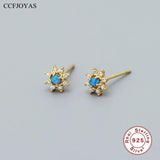 925 Silver Opal Stud Earrings Mini Flower Piercing Jewelry
