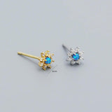 925 Silver Opal Stud Earrings Mini Flower Piercing Jewelry