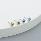 925 Silver Opal Stud Earrings Mini Flower Piercing Jewelry