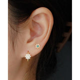 925 Silver Opal Stud Earrings Mini Flower Piercing Jewelry