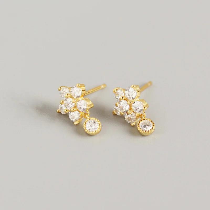 925 Silver Zircon Mini Flower Stud Earrings for Wedding