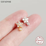 925 Silver Zircon Mini Flower Stud Earrings for Wedding