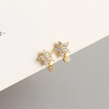 925 Silver Zircon Mini Flower Stud Earrings for Wedding