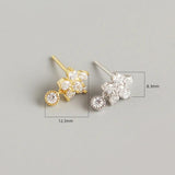 925 Silver Zircon Mini Flower Stud Earrings for Wedding