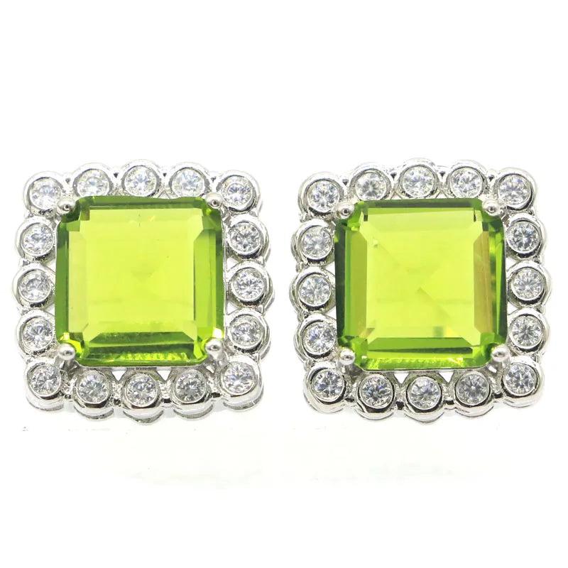 Deluxe Pink Morganite Green Peridot CZ 925 Silver Earrings