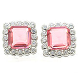 Deluxe Pink Morganite Green Peridot CZ 925 Silver Earrings