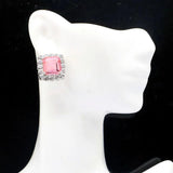 Deluxe Pink Morganite Green Peridot CZ 925 Silver Earrings