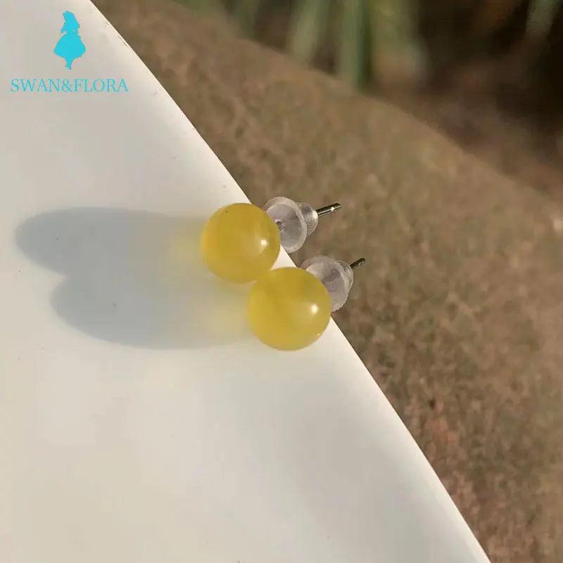 Natural Amber 925 Silver Stud Earrings for Women