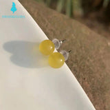 Natural Amber 925 Silver Stud Earrings for Women
