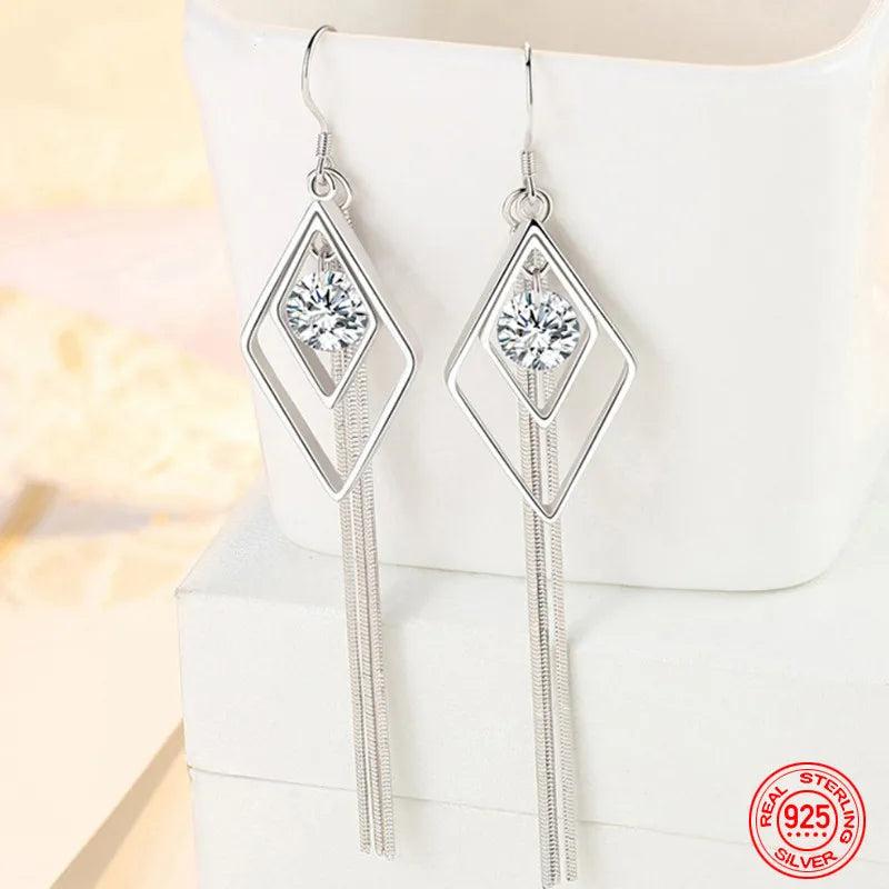 925 Sterling Silver Tassel Dangle Earrings Wedding Jewelry