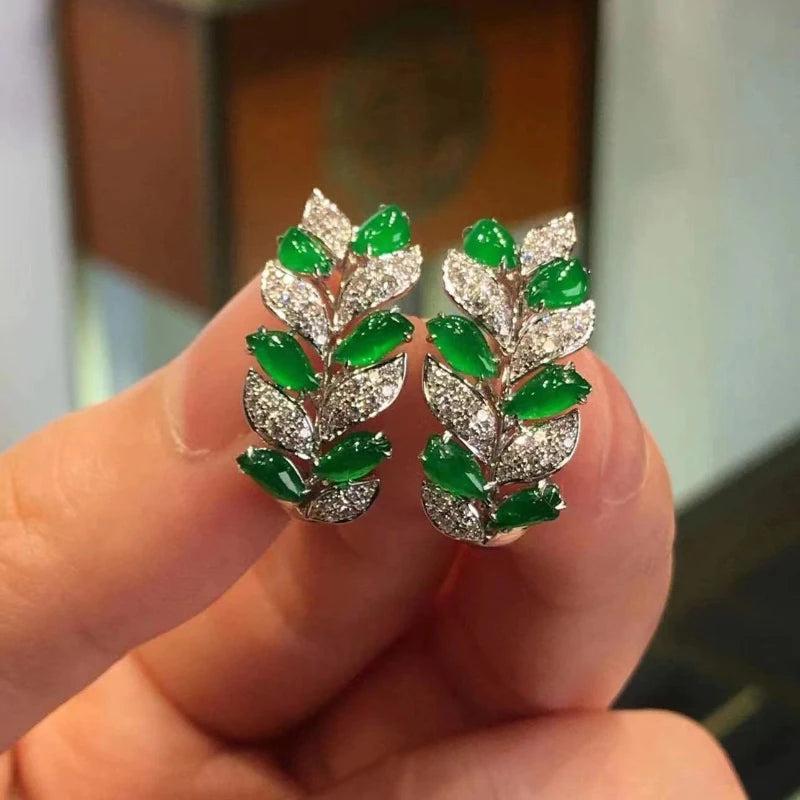 Chrysoprase Leaves Earrings - High-End Silver Jewelry for Women